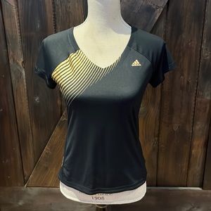 Adidas black and gold vneck short sleeve t-shirt